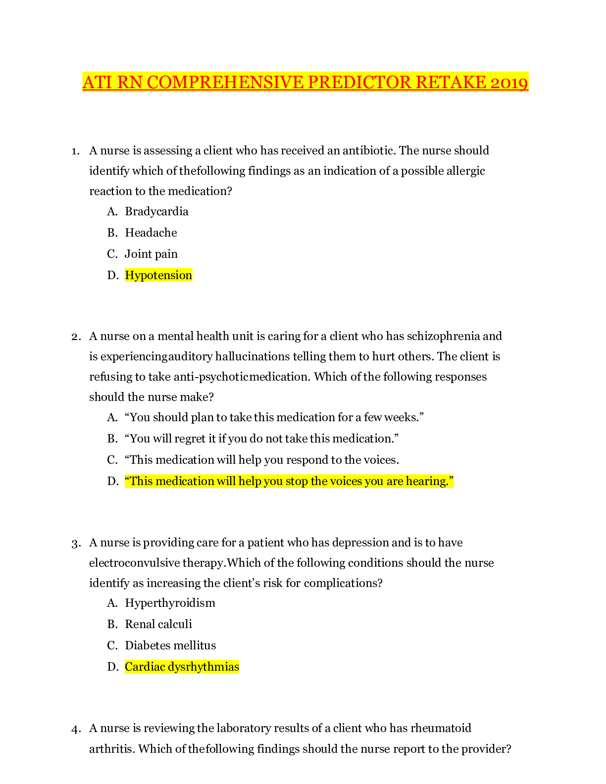 Preview image for ATI RN COMPREHENSIVE PREDICTOR RETAKE 2019 GRADED A+